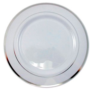 KIT 5 PRATOS DE REFEIÇÃO DESCARTÁVEIS LUXO 26CM EM PLASTICO - PRATA