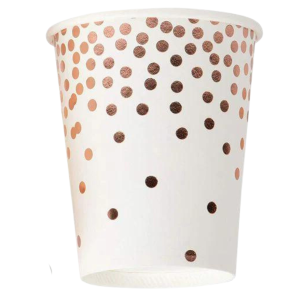 KIT 10 COPOS 270ML PAPEL - BOLINHAS ROSE GOLD