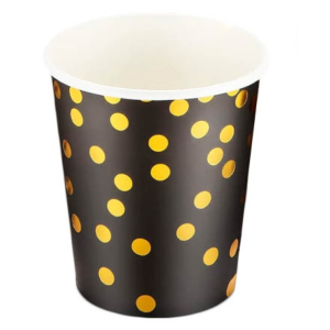 KIT 10 COPOS 270ML PAPEL - PRETO BOLINHAS DOURADAS