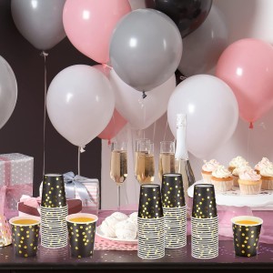 KIT 10 COPOS 270ML PAPEL - PRETO BOLINHAS DOURADAS