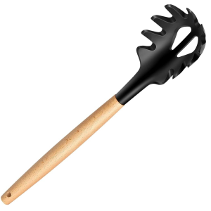 PEGADOR DE MACARRAO 32CM SUPREME SILICONE CABO MADEIRA PRETO