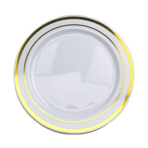 KIT 5 PRATOS DE REFEIÇÃO DESCARTÁVEIS LUXO 26CM EM PLÁSTICO - OURO