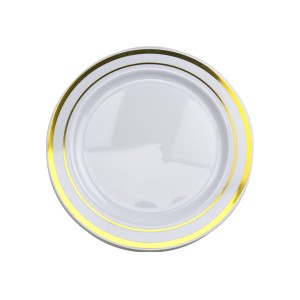 KIT 5 PRATOS DE SOBREMESA DESCARTÁVEIS LUXO 19CM EM PLÁSTICO - OURO