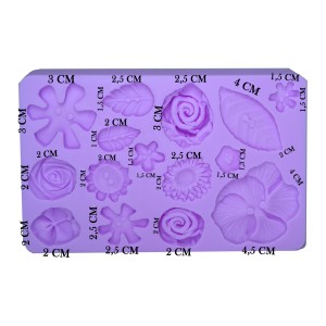 MOLDE EM SILICONE PARA CONFEITARIA FOLHAS E FLORES